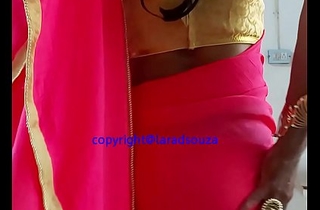 Indian sexy crossdresser Lara D'Souza in pink saree