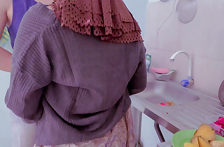 Budhe cooking harassed by naughty stepbrother