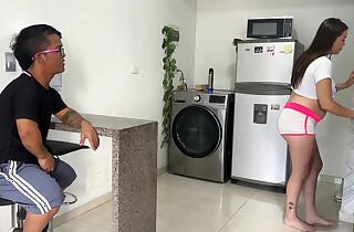 I Get Home Alien Work and Espy My Eleemosynary Stepdaughter Cleaning, I Get Horny While I Espy Her Ass and I End all over Putting My Rod in Her