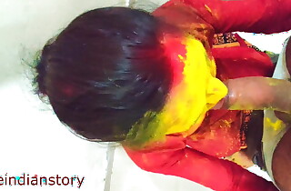 Indian Colorful Holi surrounding bhabhi