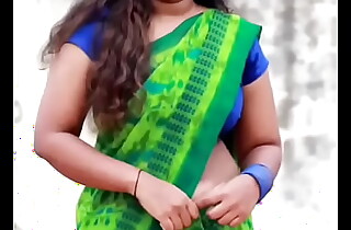 Beautiful indian aunty green saree knowing and affiliate boobs dance