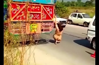Paki aunty naked on associated with highway kicking cars