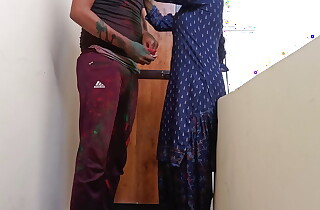 Sexy indian desi village bhabhi was celebrate Holi in all directions dever on clear Hindi audio