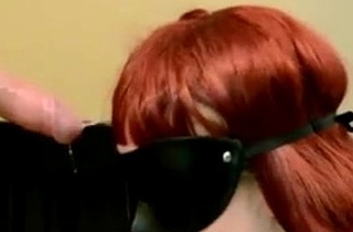 Blindfolded redhead gets deepthroat