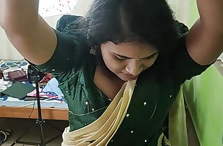 Kerala half saree BDSM hand tied on ceiling and blinded boobs drag inflate of Vaishnavy by Sharun Raj,  Hands tied and blinded